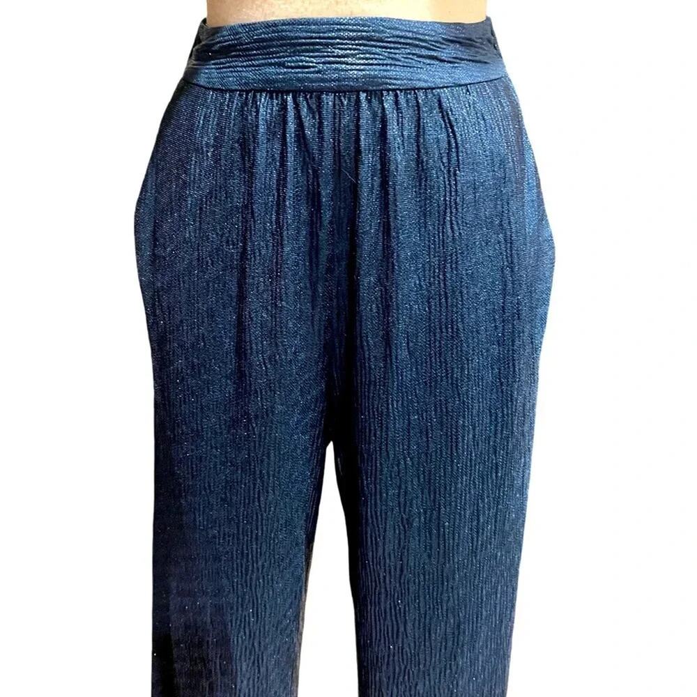 Line And Dot Metallic Party Pants Wide Leg Blue Size XS NWOT - Picture 3 of 5